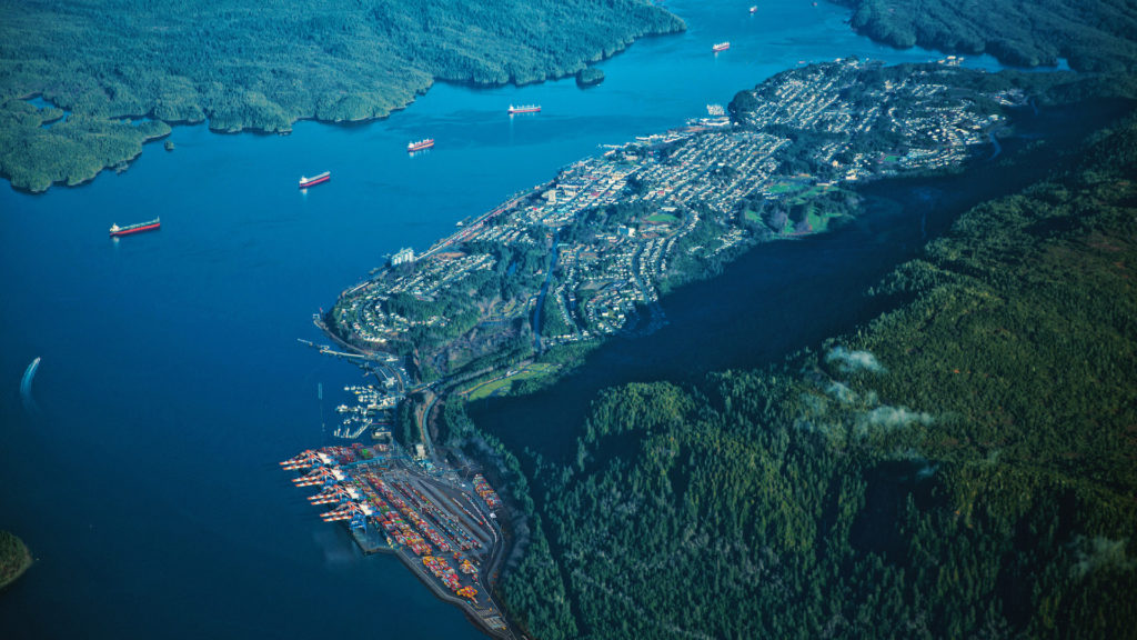 Aerial view of The Port of Prince Rupert.